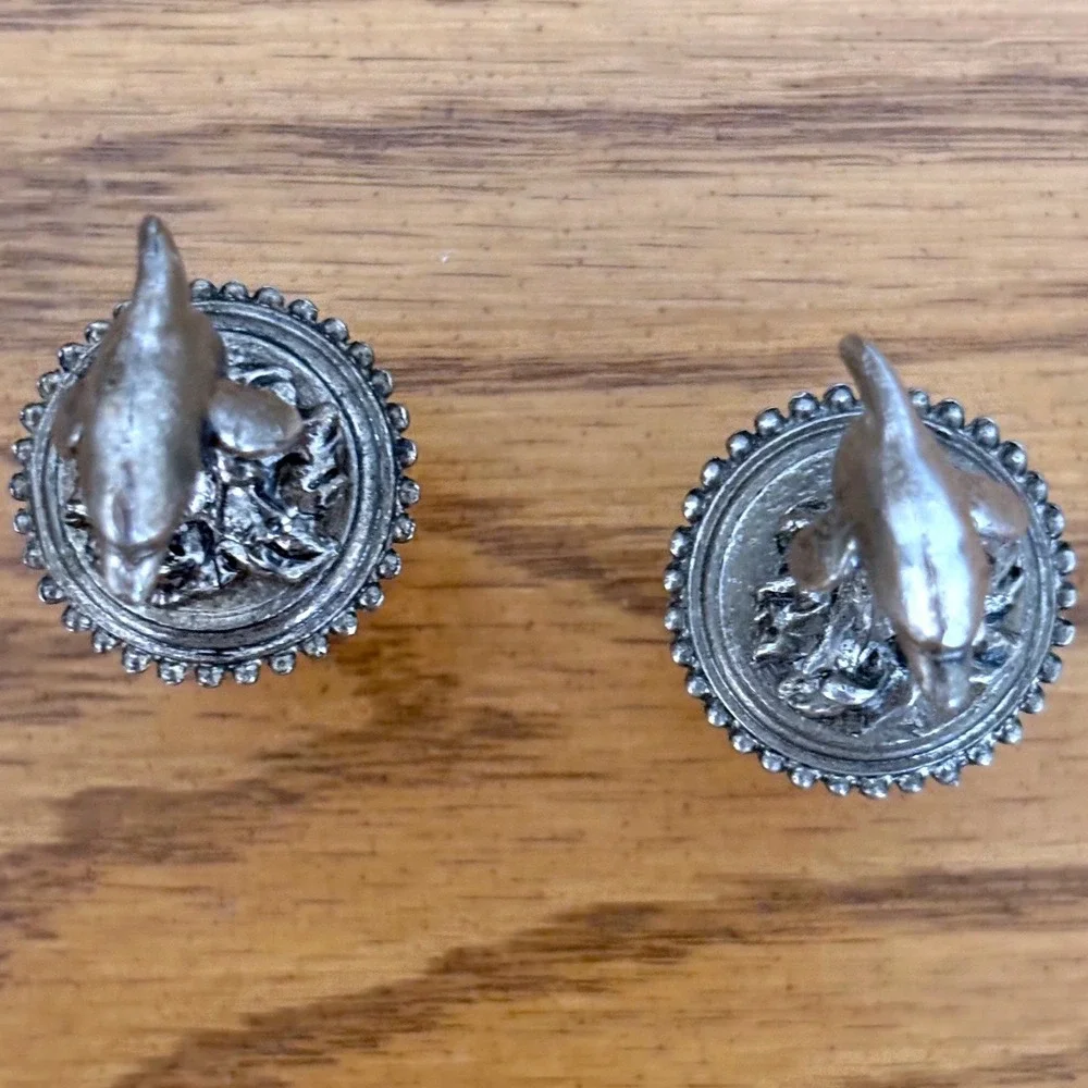 Vintage Dolphin Wine Bottle Stoppers Set of 2 Pewter Tone Coastal Barware Decor